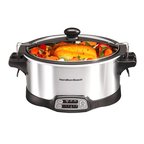 Hamilton Beach Programmable Slow Cooker with 6 Quart Stovetop-Safe Sear & Cook Crock & Travel Lid Lock for Portable Transport, Silver (33663)