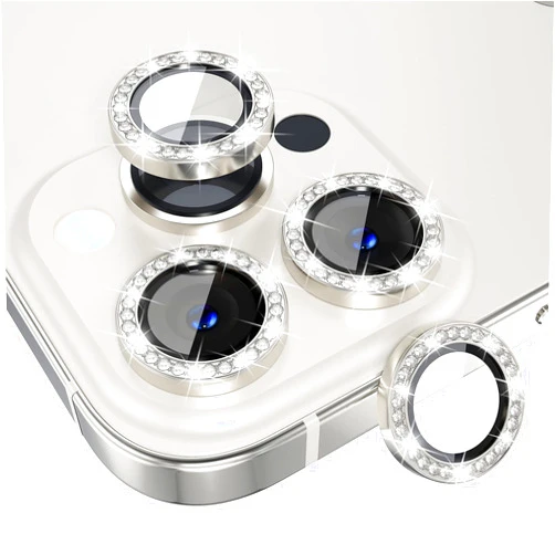 Choiche [3+1] for iPhone 13 Pro/iPhone 13 Pro Max Camera Lens Protector Bling, 9H Tempered Glass Camera Cover Screen Protector Metal Ring Decoration Accessories (Diamond-Silver)