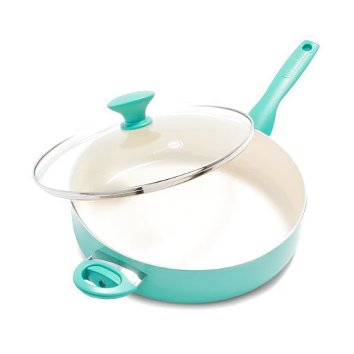 GreenPan Rio Healthy Ceramic Nonstick 5QT Saute Pan Jumbo Cooker with Helper Handle and Lid, PFAS-Free, Dishwasher Safe, Turquoise