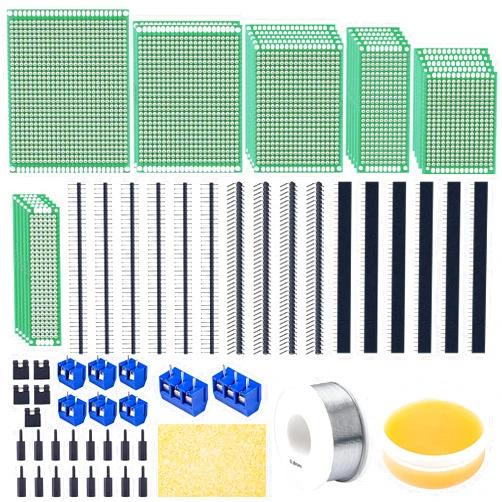 Miuzei Double Sided PCB Board Prototype Kit, Prototype Board for DIY Soldering with 6 Sizes Compatible with Arduino, Circuit Board with Male to Female Headers Connector