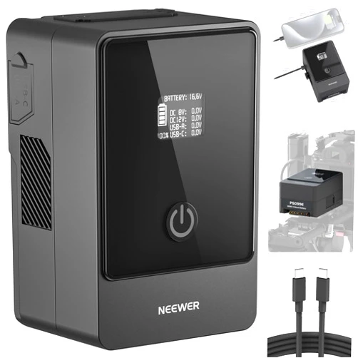 Neewer V Mount Battery PS099E with Type C Cable, 6800mAh 99Wh 14.5V Mini V Lock with OLED Display, Fast Charging 65W PD USB C, D Tap/BP/USB A/DC Output for Video Camera Monitor Camcorder Filmmaking