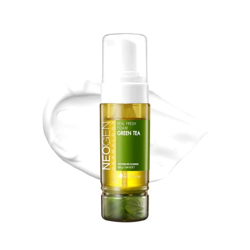 DERMALOGY by NEOGENLAB NEOGEN Real Fresh Foam Cleanser, Green Tea 5.6 Fl Oz (160g) - Soothing & Hydrating Gentle Cleansing Foam with Real Green Tea Extract, Clean Beauty - Korean Skin Care
