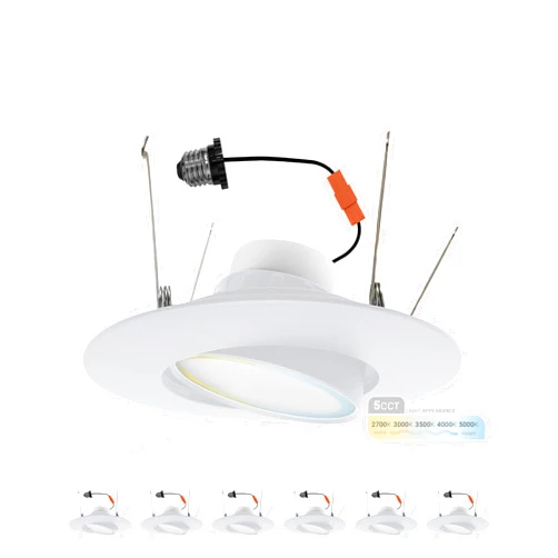NUWATT 6 Inch 6 Pack White Trim Retrofit Gimbal LED Recessed Downlight, High Lumen, 1200lm, 16W, Selectable 5CCT 2700K,3000K,3500K,4000K,5000K Dimmable, Adjustable Lens Eyeball Light, ETL Listed