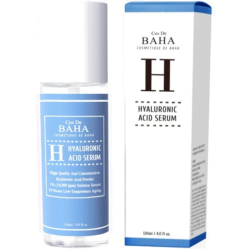 Cos De BAHA Pure Hyaluronic Acid 1% Serum 10,000ppm - Hydrating Face Serum for Fine Lines - Intense Moisture Facial Serum for Visibly Plumped Skin, 4 Fl Oz (120ml)