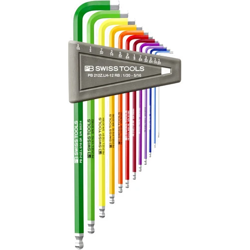 PB SWISS TOOLS Allen Key Set PB 212Z.LH-12 RB | 100% Swiss Made | 12-Piece Long Hex Key Set with Ballpoint, Inch Sized for Screwdriving Work in Industry and Handcraft