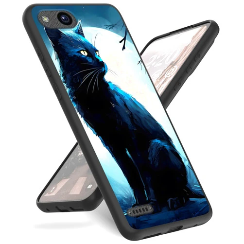 Mxfdegf Case for ZTE Tempo X (N9137), for Blade Vantage (ZTE Z839) Phone Case,Slim Anti-Scratch Shockproof Durable Black Silicone Protective Cover Case for ZTE Tempo X,Black cat/Blue Sky