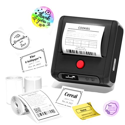 Memoking M200 Label Maker Machine with Tape 3 Rolls - Bluetooth Label Printer for Small Business, Barcode Label Printer, Portable Label Maker Machine for Retail,Price Tag,Address,for Phone & PC