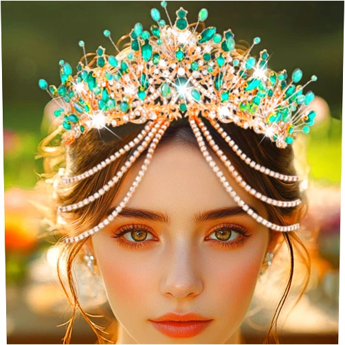 Kilshye Green Rhinestone Queen Crown Gold Crystal Wedding Crowns and Tiaras Festival Costume Hair Accessories for Women (Green, One Size)