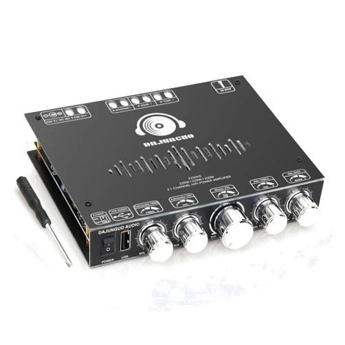 DAJUNGUO S350HS TPA3251 Bluetooth Power Amplifier Board with Subwoofer 2.1 Channel 220W×2+350W, 12V-38V Audio Power Amplifier Module with Treble and Bass Control,Black (S350HS)