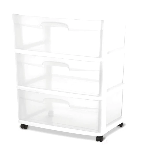 JIAFEI JOIE Plastic Storage Drawer Cart, Medium Home Organization Storage Container with 3 Large Clear Drawers With Wheels (WHITE)