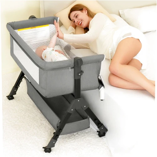 BCOL 3 in 1 Baby Bassinet Bedside Sleeper, Bedside Crib for Baby, Adjustable Baby Bassinet with Wheels, Storage Basket, Mattress, Easy Assemble & Folding Portable Baby Cradle (Grey)