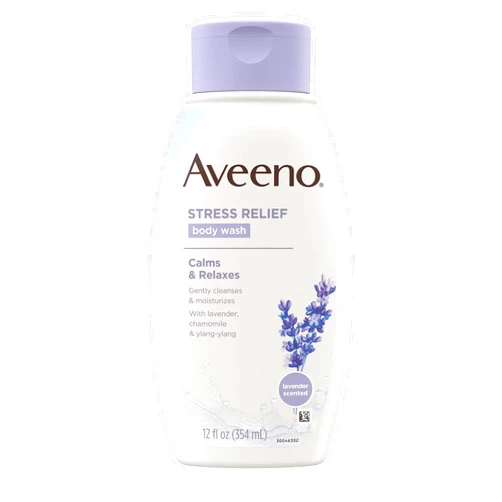 Aveeno Stress Relief Body Wash with Soothing Oat, Lavender, Chamomile & Ylang-Ylang Essential Oils, Hypoallergenic, Dye-Free & Soap-Free Calming Body Wash gentle on Sensitive Skin, 12 fl. oz