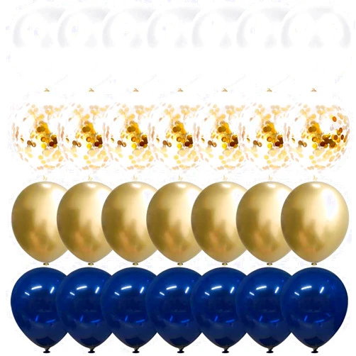 Thomtery Navy Blue and Gold Confetti Balloons, 50 pcs 12 inch Pearl White and Gold Metallic Chrome Birthday Balloons for Celebration Graduation Party Balloons