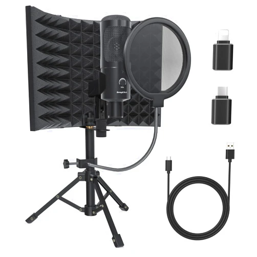 SwaykTech Studio Recording Microphone Isolation Shield with Pop Filter and Metal Tripod Stand, Studio Mic to PC Laptop Smartphone, Music Microphone for Recording Singing Podcasting