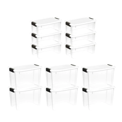 Sterilite 30 Quart (6 Pack) & 18 Quart (6 Pack) Clear Plastic Stackable Storage Container Bin Box Tote with White Latching Lid Organizing Solution