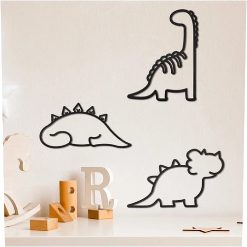 Blulu 3 Pcs Dinosaur Wall Decor Dino Geometric Wooden Wall Art Nursery Room Decorations for Baby Boys Girls Toddlers Kids Bookshelf Bathroom Bedroom Classroom Playroom Living Room Modern Minimalist Design