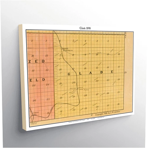 MG Global Vinage Hanging Canvas Print of Glade 1898 Michigan Genealogy Kalkaska County MI | 8x12 12x18 16x24 20x30 24x36 Historical City Wall Art for Gift | Antique Rustic Home Office Decor