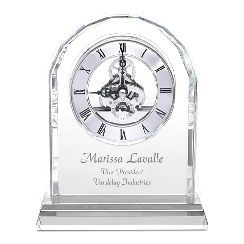 Executive Gift Shoppe | Custom Engraved Solid Crystal Personalized Quartz Clock with Arched Top