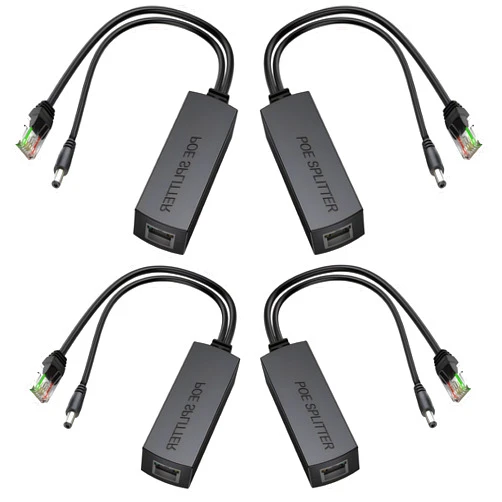 SGUESIKR Premium 4-Pack PoE Splitter 12V 2A, High-End Active PoE to 2.1mm DC - IEEE 802.3af/at Compliant, Crafted with Premium USA Chipset & Opto-Isolator: for Non-PoE IP Cameras & More (24W,2A)