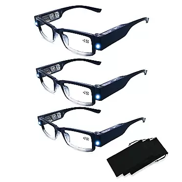 DuanMei 3 Pack Reading Glasses with Lights and Magnifier Reading Glasses with Lights in The Frame Bright Led Readers Magnifying Glasses with Light for Men Women Led Reading Glasses Black 1.5 x