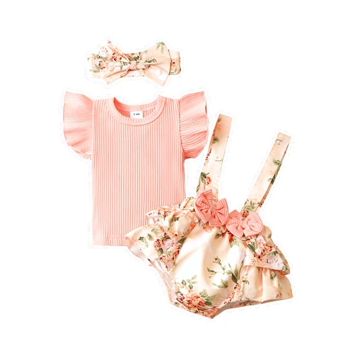 MBMSHEGH Baby Girl Cothes Newborn Infant Girl Clothing Short Sets Solid T-shirt + Floral Summer Outfits