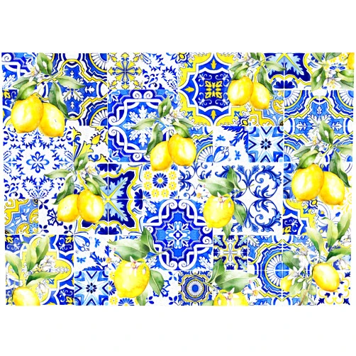 DULUDA 8x6 FT Blue Tiles Lemon Backdrop Summer Fruit Baby Shower Birthday Lemon Wall Paper Dessert Table Cloth Photography Background Italian Tiles Lemon Party Decorations Banner Photo Booth Props
