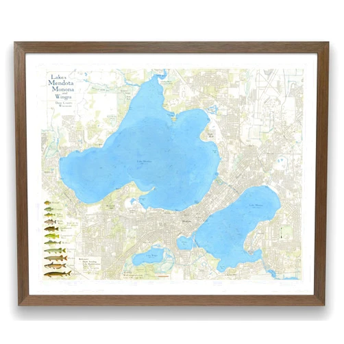 Wiscartography.com Map of Lakes Mendota, Monona and Wingra in Dane County Wisconsin