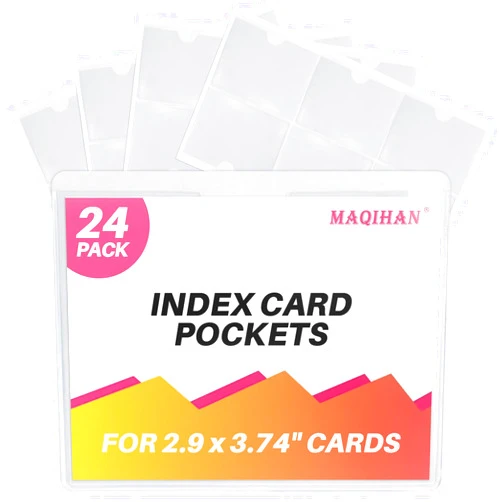 MAQIHAN 24 Pack Clear Adhesive Pockets - Plastic Adhesive Label Pockets with Top Loading 2.7 x 3.65 Inch Waterproof Index Card Holder Reusable Card Sleeves Ideal for Organizing Storage Bins Shelves Box Drawer