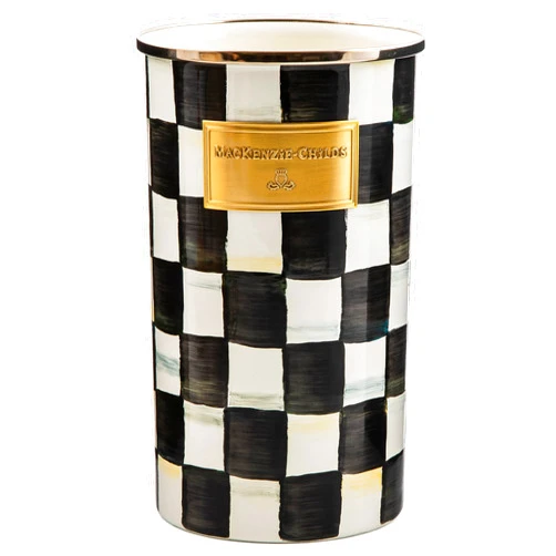 MACKENZIE-CHILDS Enamel Utensil Holder, Kitchen Utensil Holder for Countertop, Storage Caddy, Black-and-White Courtly Check