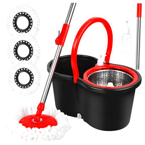 Roixeeds Spin Mop and Bucket Set, 360° Spin Mop and Bucket with Wringer Set and 3 Microfiber Mop Replacement Heads Refills, 61