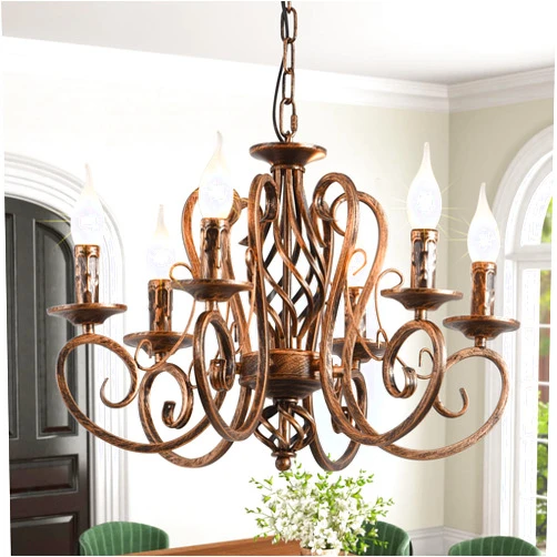 Ganeed French Country Chandeliers,6 Lights Candle Wrought Iron Chandelier,Rustic Farmhouse Pendant Light Fixture Hanging Lighting for Kitchen Island,Dining Room,Living Room,Foryer