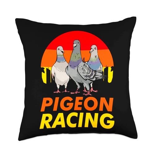 Birds With A Stout Body Or Small Animal Lover Racing is My Jam Flying Animal Pigeon Throw Pillow, 18x18, Multicolor