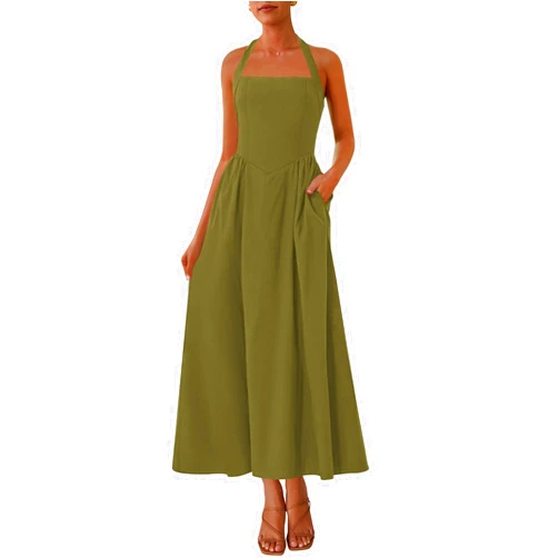 KIRUNDO Women Summer Sleeveless Halter Maxi Dress Sundress 2025 Casual Flowy Wedding Guest Cocktail Beach Vacation Dresses