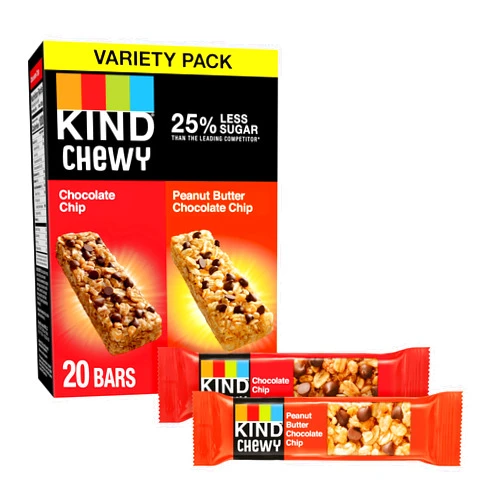 KIND Chewy Granola Bars, Chocolate Chip and Peanut Butter Chocolate Chip, Variety Pack, 100% Whole Grains, Gluten Free Bars, 0.81 oz (20 Count)