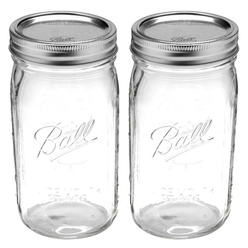 Ball Wide Mouth 32-Ounces Quart Mason Jars with Lids and Bands, (2 Jars)