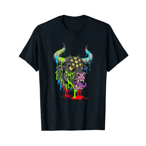 Chromatic Beast Vision Apparel Dripping Multi-Eyed Bull Rave Art Graphic T-Shirt