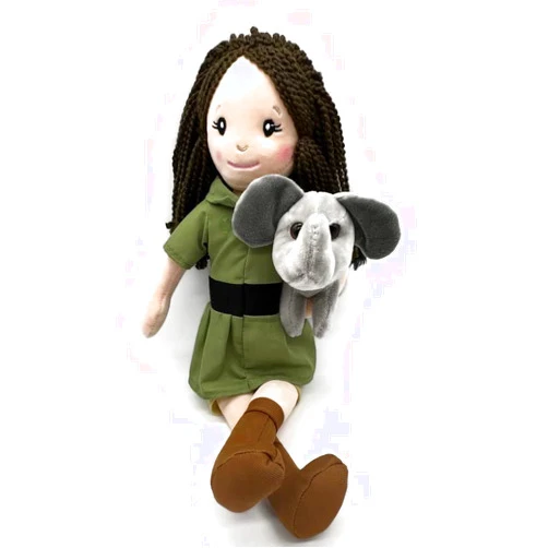 The Petting Zoo, Zookeeper Doll with Elephant Stuffed Animal, Gifts for Girls Plush Doll with Elephant Plush Toy, 17 inch (Brown)