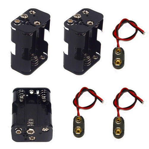 LampVPath 3 Pcs 6 x 1.5V (9V) AA Battery Holder Leads with 3 Pcs 9V I Type Snap Connector Plastic Housing Two Layers Battery Case