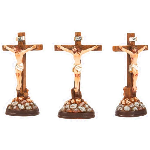 Juvale 3-Pack Standing Crucifix Cross Statues, Little Jesus Figures, Ornate Catholic Cross Sculptures, Religious Resin Icons of Christ’s Passion, Small Christian Altar Decor for Prayer and Reflection