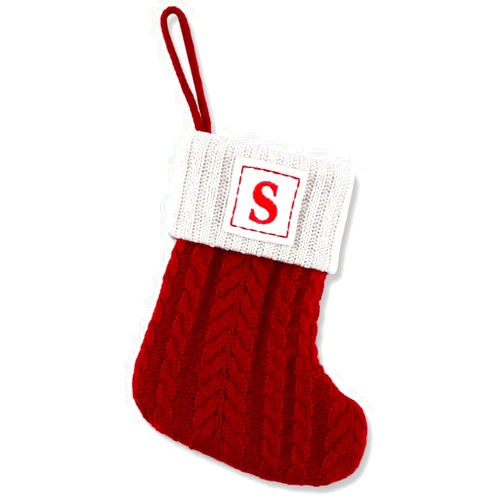 OJCHRLKF 8 Inches Mini Initial Monogram Embroidered Christmas Stocking Knitted Christmas Decorations Stocking Red,White,Green Knit Cute Christmas Stocking-Red-S-60