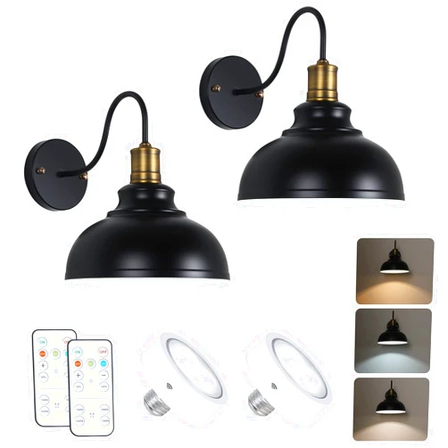 Larkar Modern Style Battery Operated Wall Sconces Set of 2, Battery Run Remote Control Non Hardwired Classic Wall Light Fixture Wall lamp for Indoor, Restaurants, Loft, Staircase