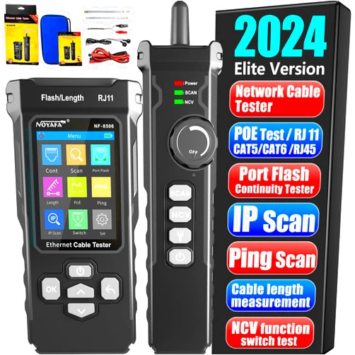 NOYAFA NF-8506 Network Cable Tester with IP Scanne Network Rate Test,/NCV POE/Ping/TDR CAT5 CAT6,Network Tester Cable Toner for RJ11 RJ45 LAN Ethernet Cable Tester Telephone Cable Finder Network Tool
