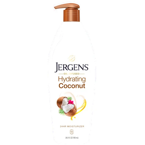 Jergens Hydrating Coconut Body Lotion, Hand and Body Moisturizer, Infused with Coconut Oil, Hydrates Dry Skin Instantly, Dermatologist Tested, 26.5 Oz