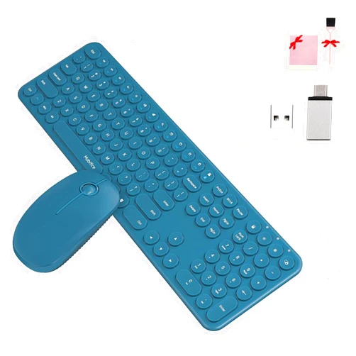 Mobifice Cute Keyboard and Mouse Wireless for PC Computer/Laptop/Windows/Mac/Tablets, Ultra-Thin 2.4GHz USB Cordless Full-Sized Silent Retro Computer Keyboard Mouse Combo (Blue)
