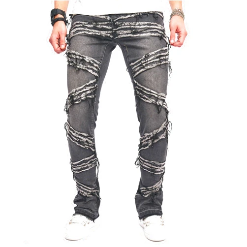 WEIBUMAOYI Men's Slim Fit Denim Pants Stacked Jeans Skinny Male Trousers