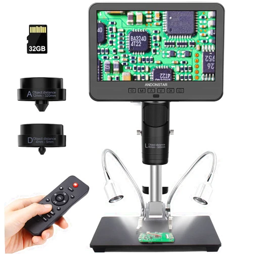 Andonstar AD246S-M HDMI Digital Microscope 2000x for Adults, 3 Lens 2160P UHD Video Record, 7 Inch LCD Soldering Microscope, Coin Microscope, Biological Microscope Kit, Windows Compatible