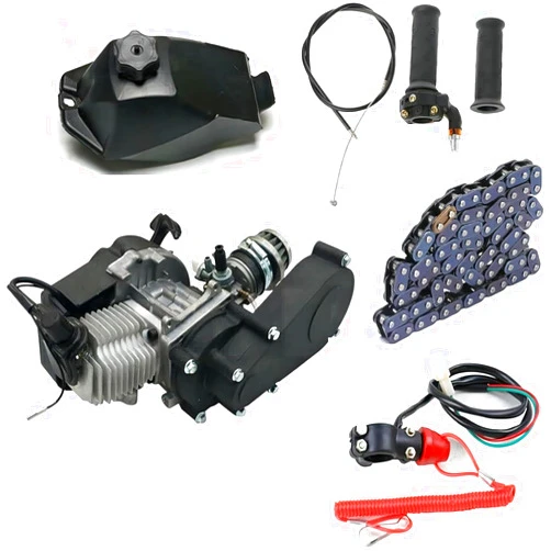 MOCHAG 49CC 2 Stroke Gas Powered Engine Motor Kit, Single Cylinder Mini Motor Air Cooled Recoil Pull Start Bicycle Engine w/14 Teeth Sprocket, Motorcycle Engine for Pocket Bike Mini Dirt Bike ATV Scooter