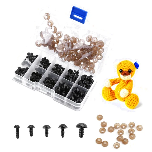 Estink Plastic Toy Eyes, 100pcs 6-12 mm Black Plastic Craft Eyes Doll Eyes with Washers for Amigurumi Crochet Big Stuffed Animals Needle Felting Crafts Toys Dolls Crafts Making