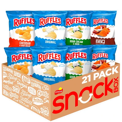 Ruffles Potato Chips, 4 Flavor Variety Pack, 1 oz Bags (Pack of 21)