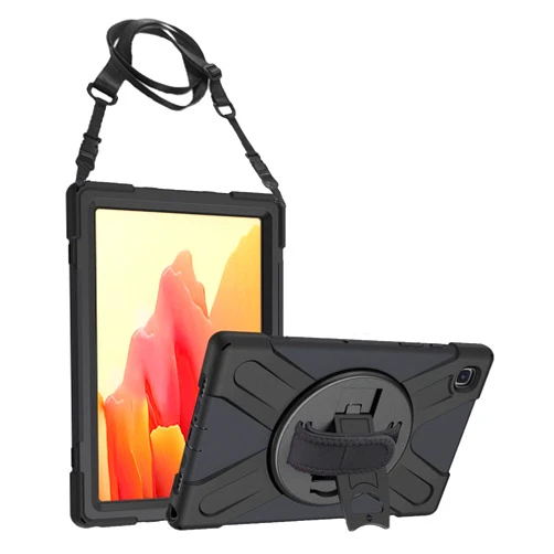 ProCase Galaxy Tab A7 10.4” 2020 Rugged Case (Model SM-T500/ T503/ T505/ T507), Heavy Duty Shockproof Case with Hand Strap Rotating Kickstand Protective Cover Case –Black